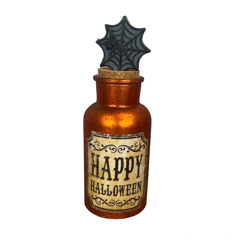 Halloween Party Potion Bottle Orange Glass Spider Web